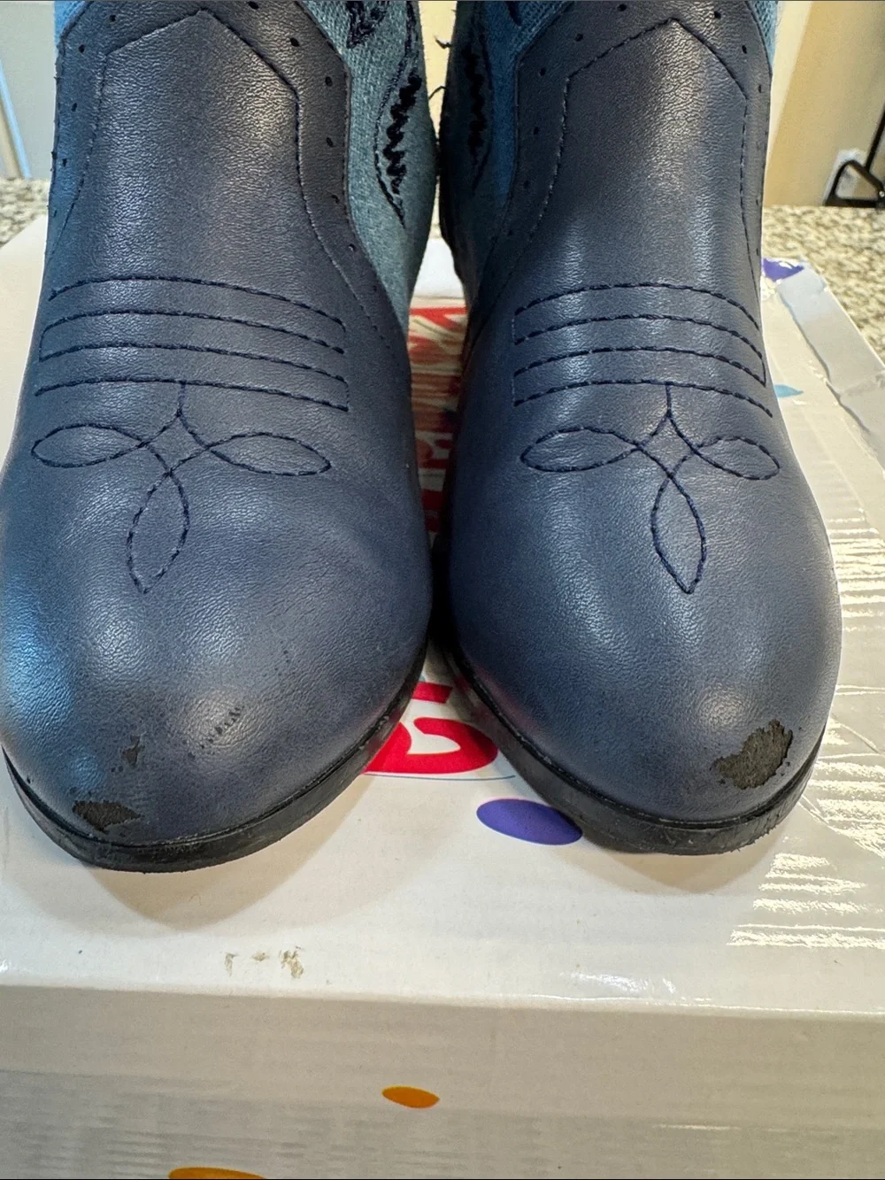 Classic Navy Western Ankle Booties with Embroidered Detail
